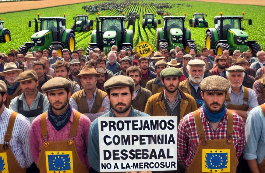 manifestación de los agricultores europeos expresando su oposición al acuerdo UE-Mercosur